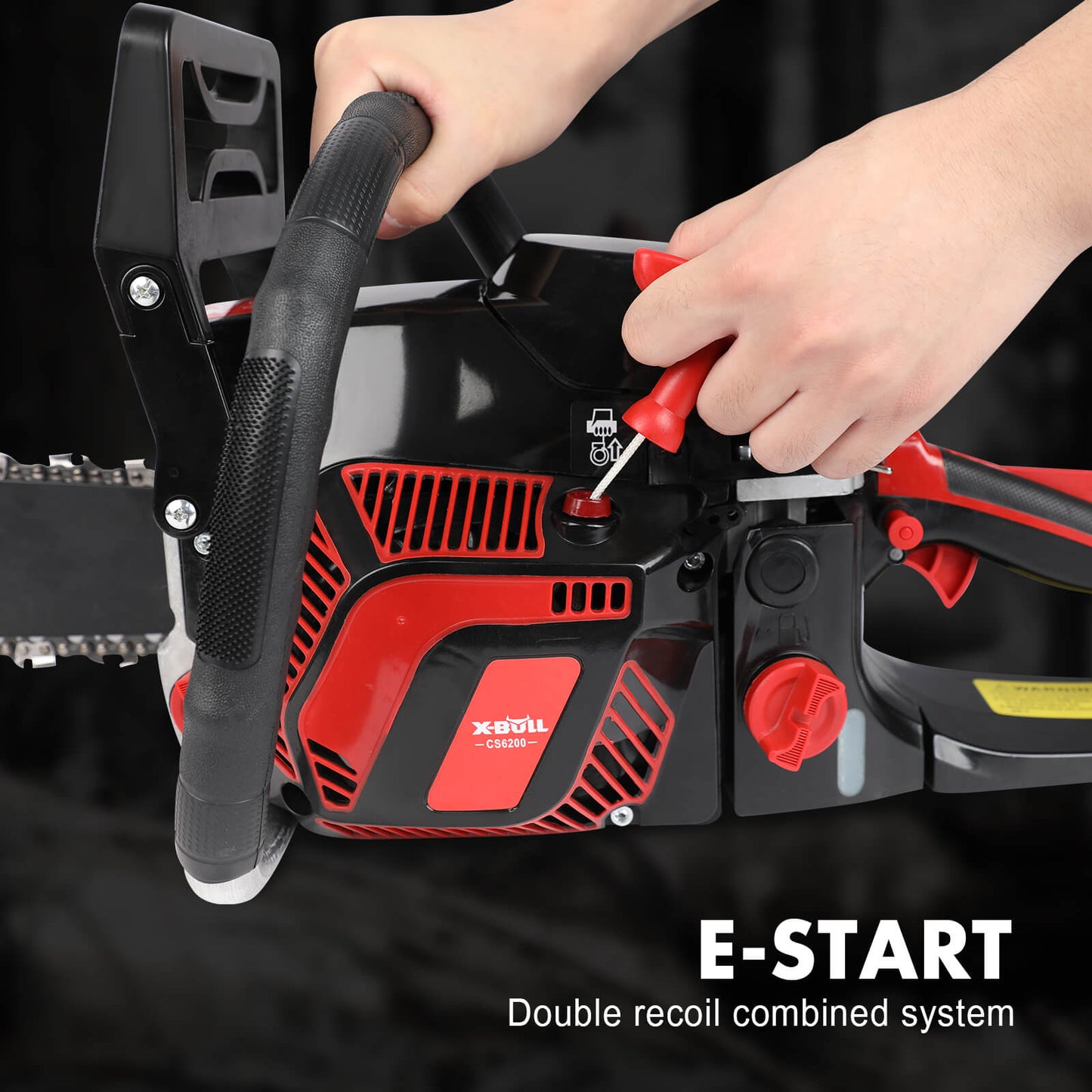 X-BULL Petrol Chainsaw Commercial 62CC 22" Bar E-Start Tree Pruning Top Handle Tristar Online