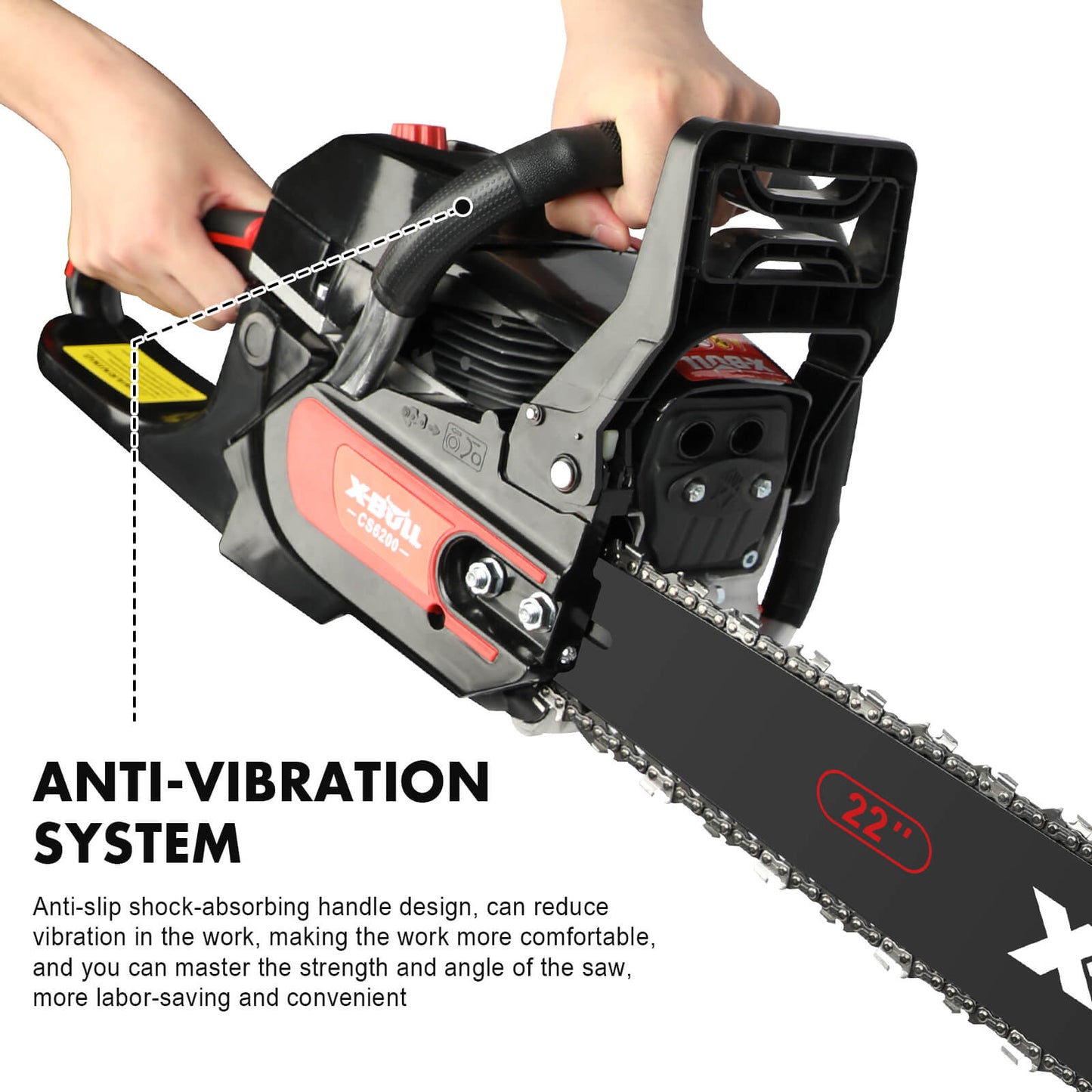 X-BULL Petrol Chainsaw Commercial 62CC 22" Bar E-Start Tree Pruning Top Handle Tristar Online