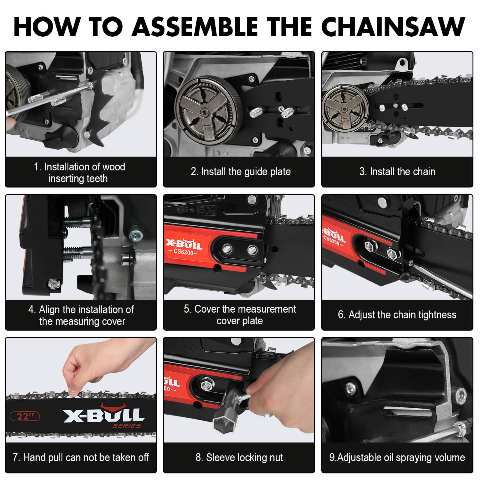 X-BULL Petrol Chainsaw Commercial 62CC 22" Bar E-Start Tree Pruning Top Handle Tristar Online