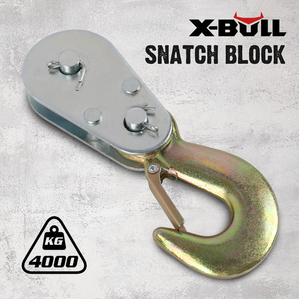 X-BULL 4Ton Snatch Block Pulley Hook Wire Rope Hoist For 4WD ATV UTV Off Road Tristar Online