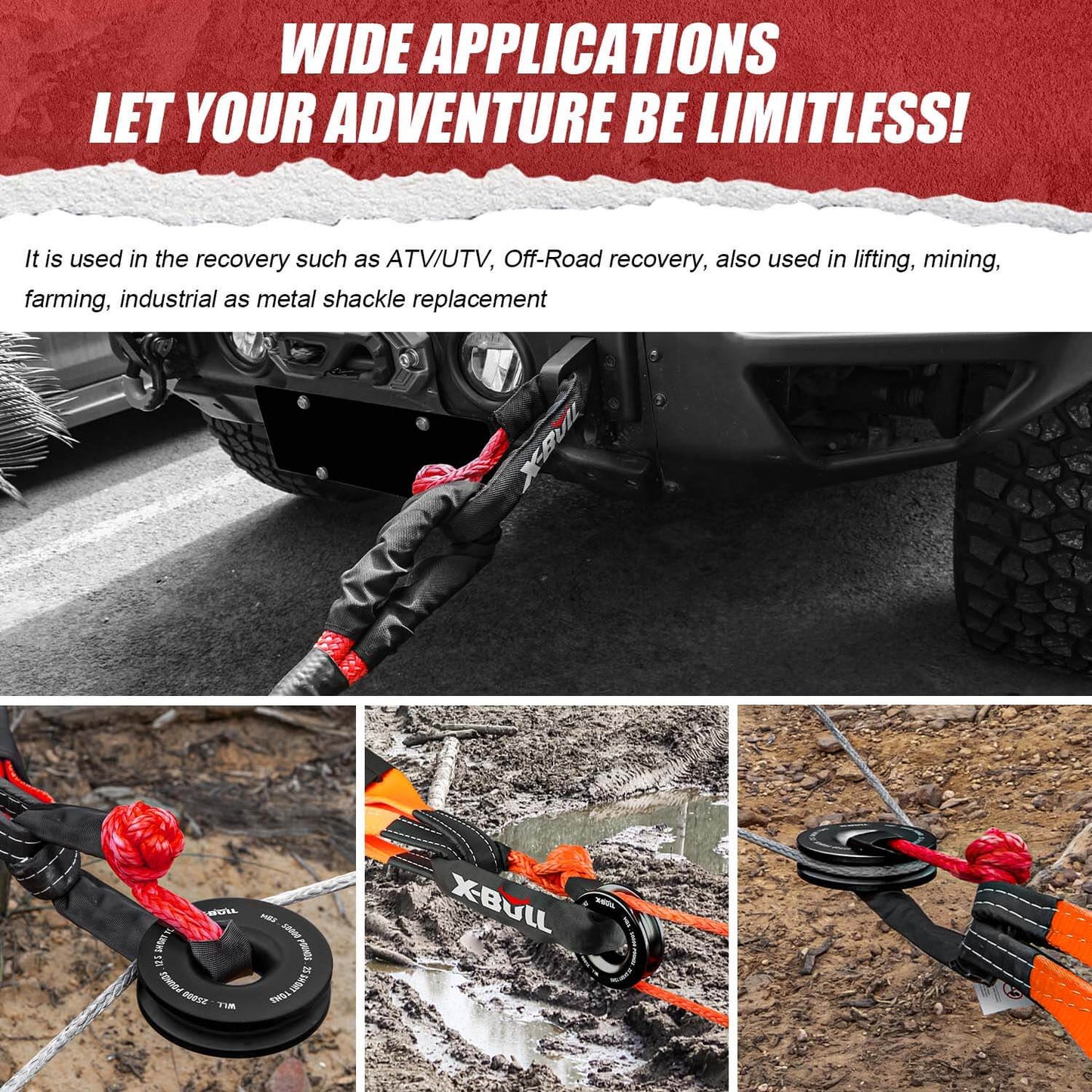 X-BULL Soft Shackle Synthetic Rope Recovery Snatch Ring /Recovery Hitch Receiver Tristar Online
