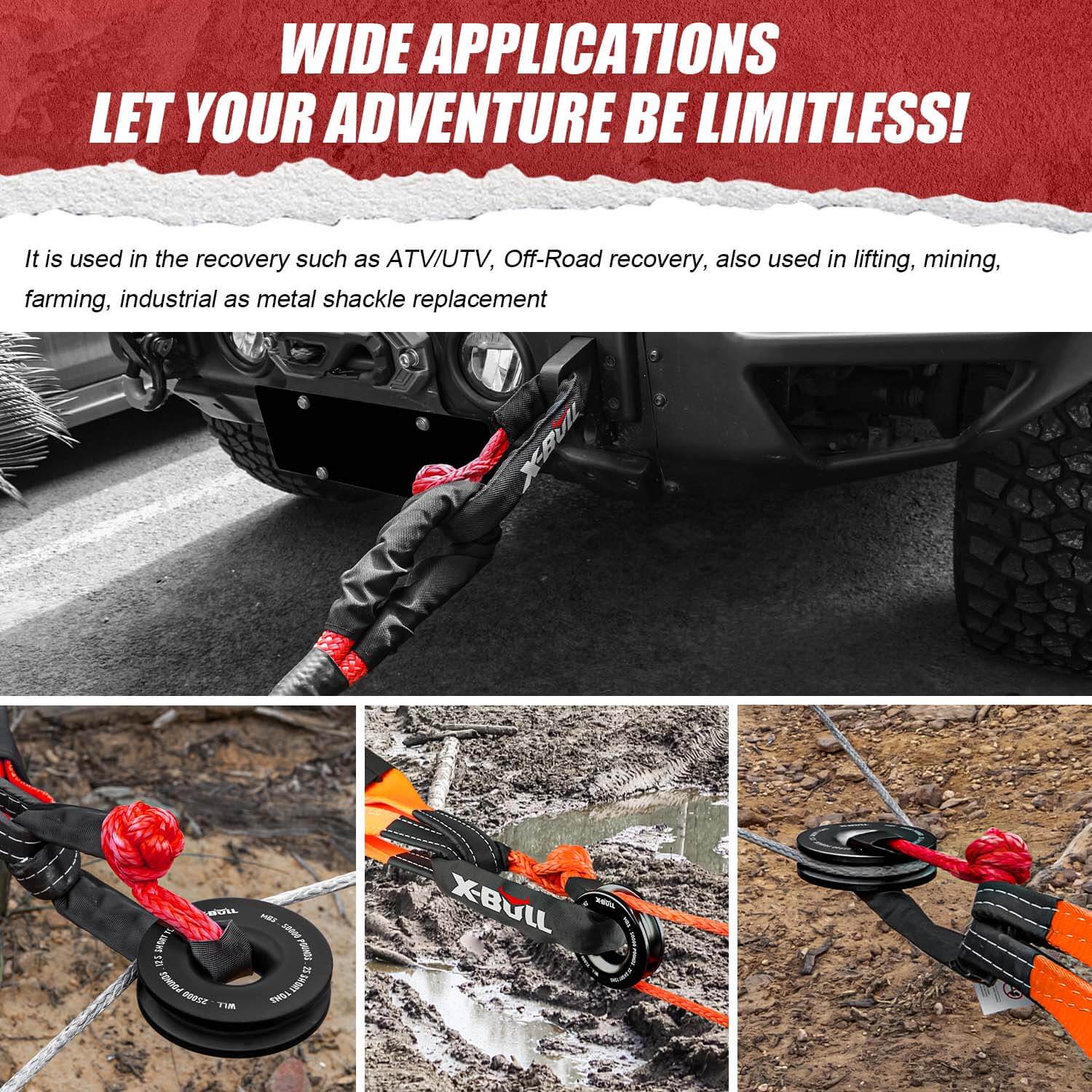 X-BULL Soft Shackle Synthetic Rope Recovery Snatch Ring /Recovery Hitch Receiver Tristar Online