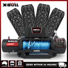 X-BULL 12V Electric Winch 12000LBS synthetic rope with 4PCS Recovery Tracks Gen3.0 Black Tristar Online