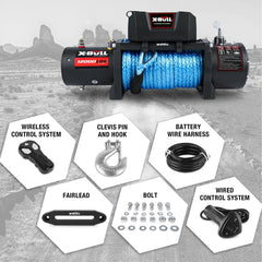 X-BULL 12V Electric Winch 12000LBS synthetic rope with 4PCS Recovery Tracks Gen3.0 Black Tristar Online