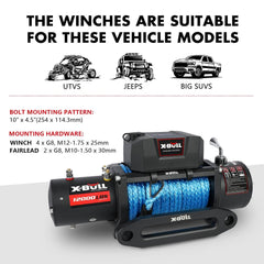 X-BULL 12V Electric Winch 12000LBS synthetic rope with 4PCS Recovery Tracks Gen3.0 Black Tristar Online