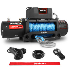 X-BULL 12V Electric Winch 12000LBS synthetic rope with 4PCS Recovery Tracks Gen3.0 Black Tristar Online