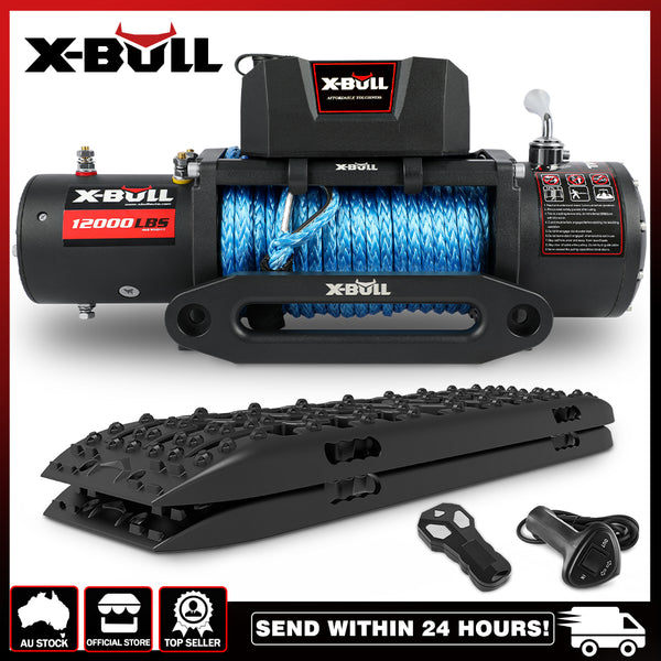 X-BULL 12000LB Electric Winch 12V synthetic rope 4WD with Recovery Tracks Gen3.0 Black Tristar Online