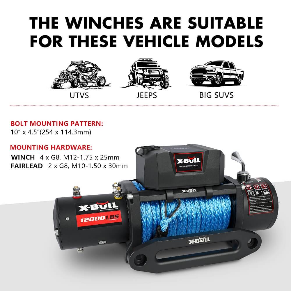 X-BULL 12000LB Electric Winch 12V synthetic rope 4WD with Recovery Tracks Gen3.0 Black Tristar Online