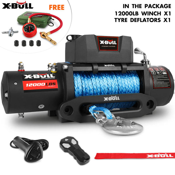 X-BULL 12V Electric Winch 12000LBS synthetic rope 4wd Jeep with Tire Deflator Tristar Online