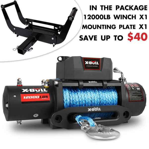 X-BULL 4x4 Electric Winch 12V 12000LBS synthetic rope 4WD Car with winch mounting plate Tristar Online