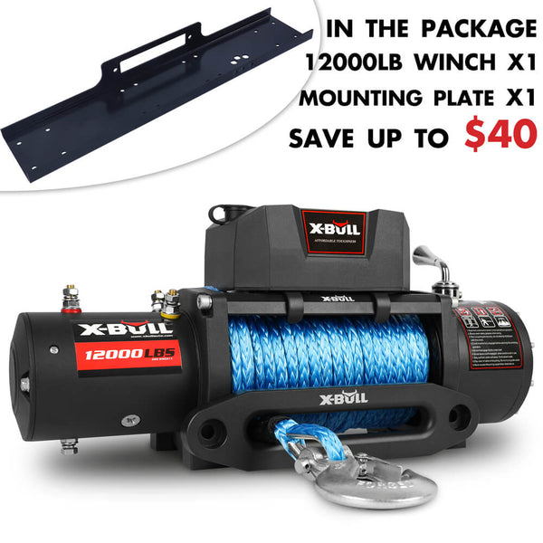 X-BULL 12000LBS Electric Winch 12V 4x4 synthetic rope 4WD Car with winch mounting plate Tristar Online