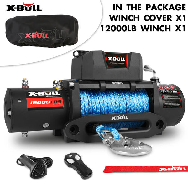 X-BULL 12V Electric Winch 12000LBS synthetic rope 4wd Jeep with winch cover Tristar Online