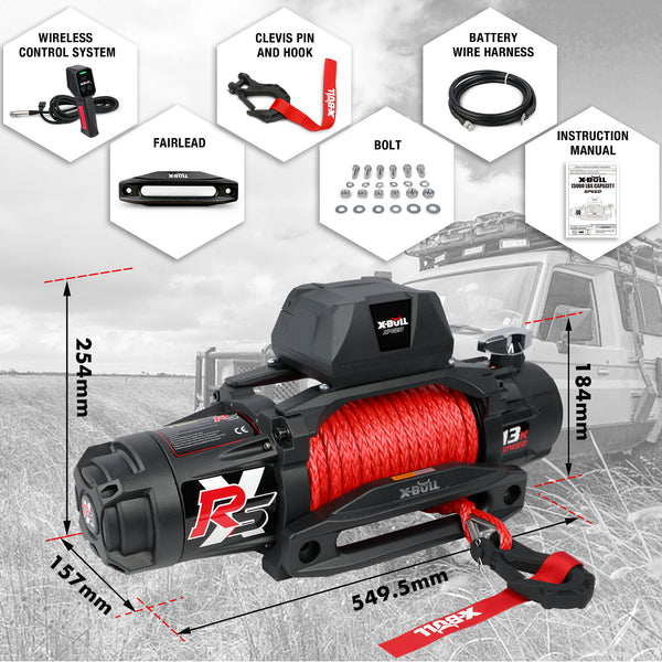 X-BULL Electric Winch 13000LBS 12V Synthetic Rope 28M Wireless Offroad 4WD 4x4 Tristar Online