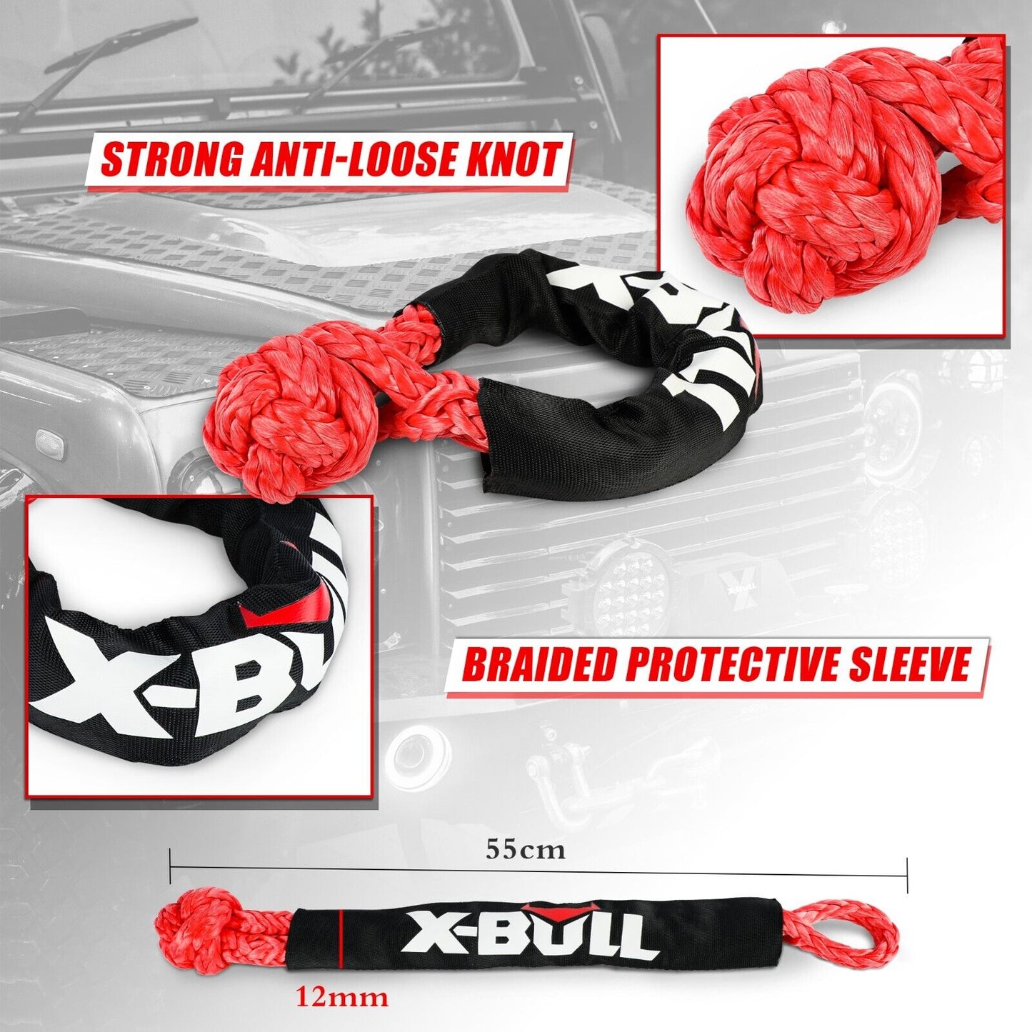 X-BULL Kinetic Rope 22mm x 9m Snatch Strap Recovery Kit Dyneema Tow Winch Tristar Online