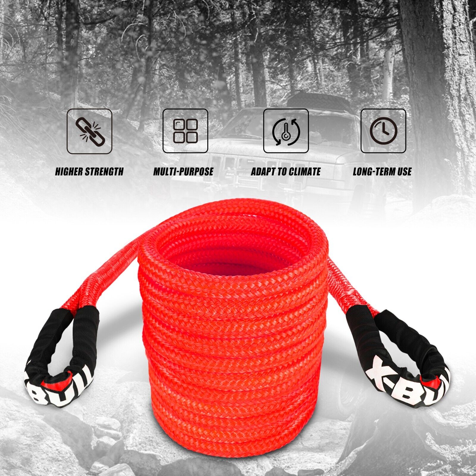 X-BULL Kinetic Rope 22mm x 9m Snatch Strap Recovery Kit Dyneema Tow Winch Tristar Online