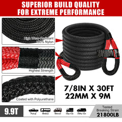 X-BULL Kinetic Recovery Rope kit Snatch Strap Soft Shackles Hitch receiver 4WD 4X4 Tristar Online
