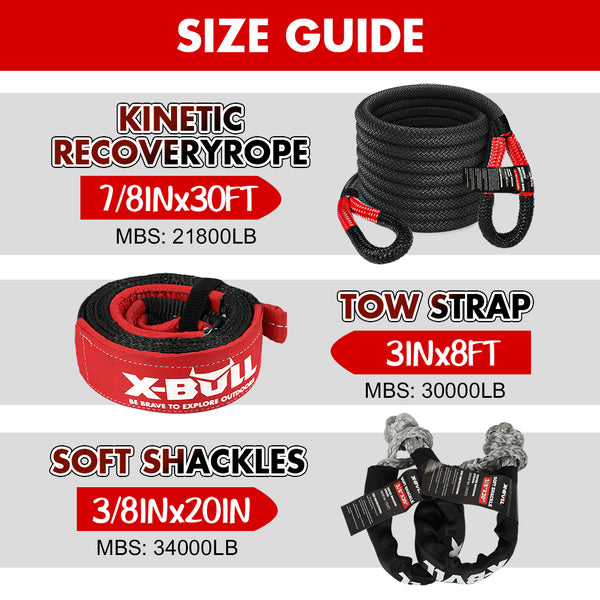 X-BULL Kinetic Recovery Rope kit Snatch Strap Soft Shackles Hitch receiver 4WD 4X4 Tristar Online