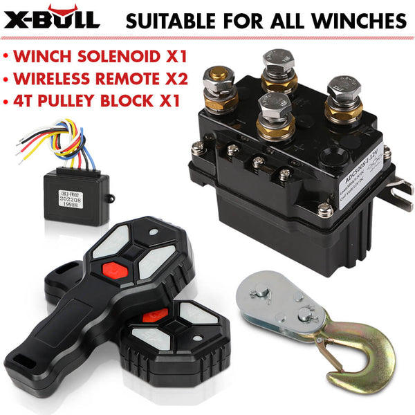X-BULL Winch Solenoid Relay Wiring Controller 500A 12V and 150ft Wireless Remote 4T Block Pulley Tristar Online