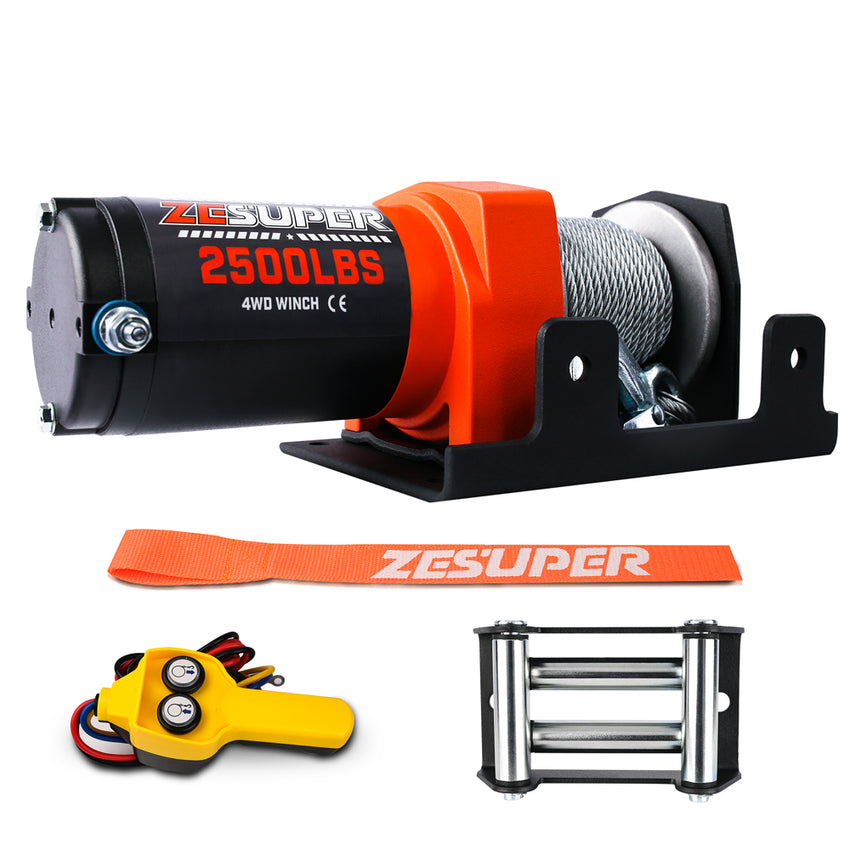 ZESUPER Electric Winch 2500LBS/1134KG 12V 15.2M Steel Cable ATV UTV 4WD 4X4 Boat Tristar Online