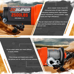 ZESUPER Electric Winch 2500LBS/1134KG 12V 15.2M Steel Cable ATV UTV 4WD 4X4 Boat Tristar Online