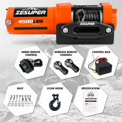 ZESUPER 12V Electric Winch 4500lb Synthetic Rope Boat Winch ATV Winch Trailer Winch 4WD Tristar Online