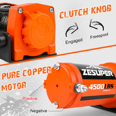 ZESUPER 12V Electric Winch 4500lb Synthetic Rope Boat Winch ATV Winch Trailer Winch 4WD Tristar Online