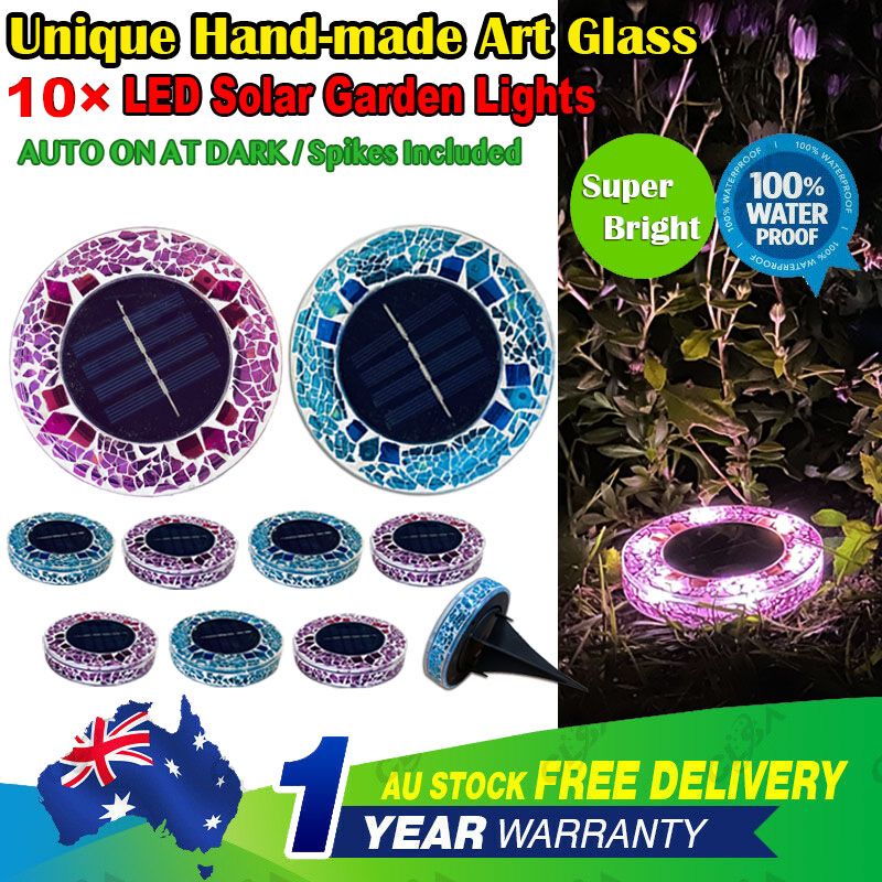 10 x Solar LED Hand-made Art Stained Glass Inground Light for Garden Outdoor Deck Path Tristar Online