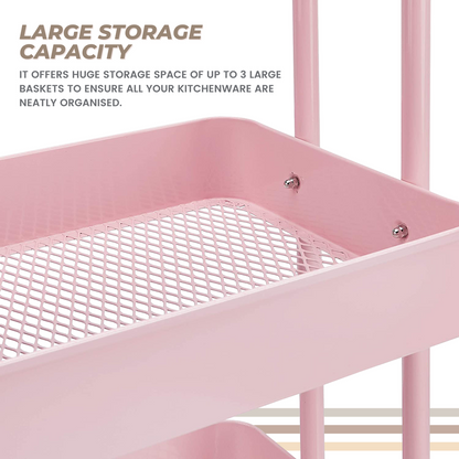 EKKIO Kitchen Trolley Cart 3 Tier (Pink) EK-KTC-102-DSH Tristar Online