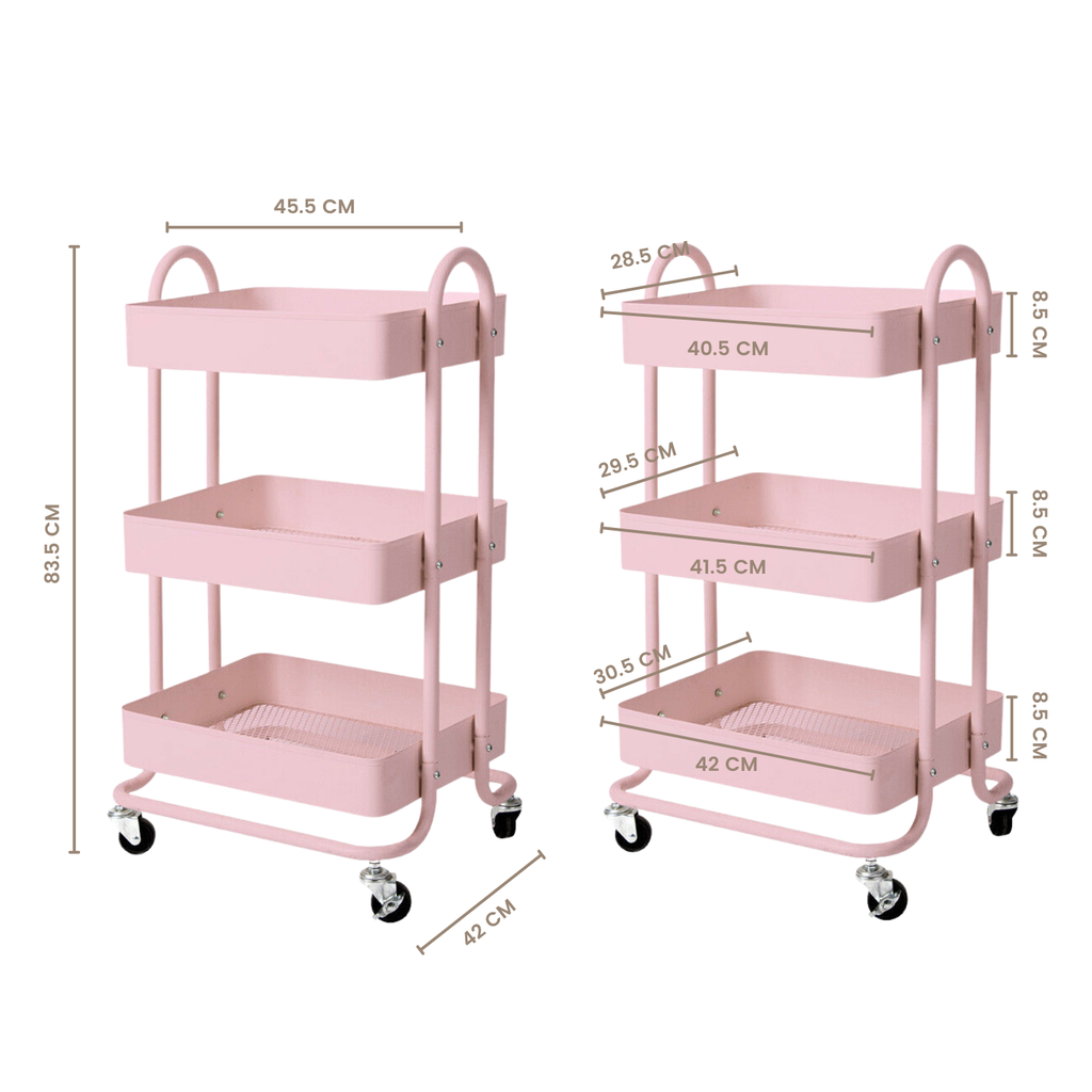 EKKIO Kitchen Trolley Cart 3 Tier (Pink) EK-KTC-102-DSH Tristar Online