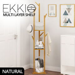 Ekkio Modern Style Sturdy Construction Bamboo Clothing Rack With 9 Hooks Multi Layer Shelf (Natural) Tristar Online