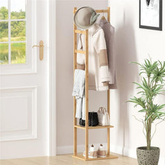 EKKIO Bamboo Clothing Rack with 3 Hanger Hooks (Natural Wood) EK-BCR-100-JS Tristar Online