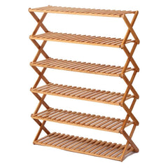 Ekkio Eco-Friendly & Non-Toxic Sturdy 6 Tier Foldable Bamboo Shoe Rack Brown Tristar Online