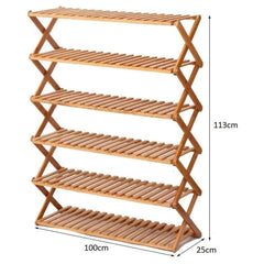 Ekkio Eco-Friendly & Non-Toxic Sturdy 6 Tier Foldable Bamboo Shoe Rack Brown Tristar Online