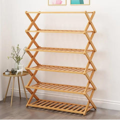 Ekkio Eco-Friendly & Non-Toxic Sturdy 6 Tier Foldable Bamboo Shoe Rack Brown Tristar Online