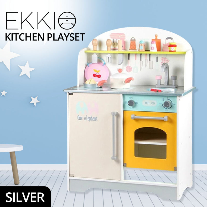 EKKIO Wooden Kitchen Playset for Kids (Japanese Style Kitchen Set, Silver) EK-KP-107-MS Tristar Online