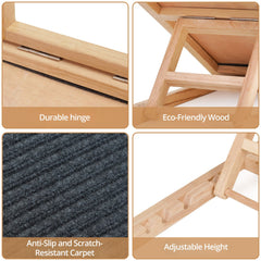 Floofi Natural Wood Grain Wooden Adjustable Height Pet Ramp Dog Sofa Stairs Tristar Online