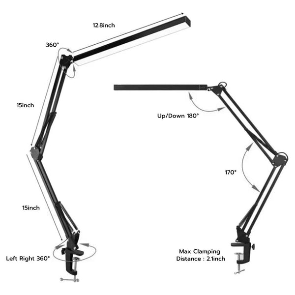 GOMINIMO LED Swing Arm Desk Lamp with Clamp (Black) GO-SDL-100-PR Tristar Online