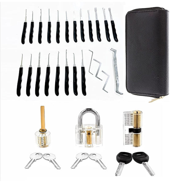 GOMINIMO 34 Pcs Lock Picking Kit with 3 Transparent Practice Training Padlocks 6 Keys and a Carrying Bag (Black) GO-LPK-100-RYT Tristar Online