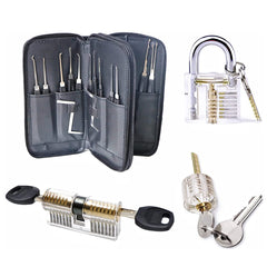 GOMINIMO 34 Pcs Lock Picking Kit with 3 Transparent Practice Training Padlocks 6 Keys and a Carrying Bag (Black) GO-LPK-100-RYT Tristar Online