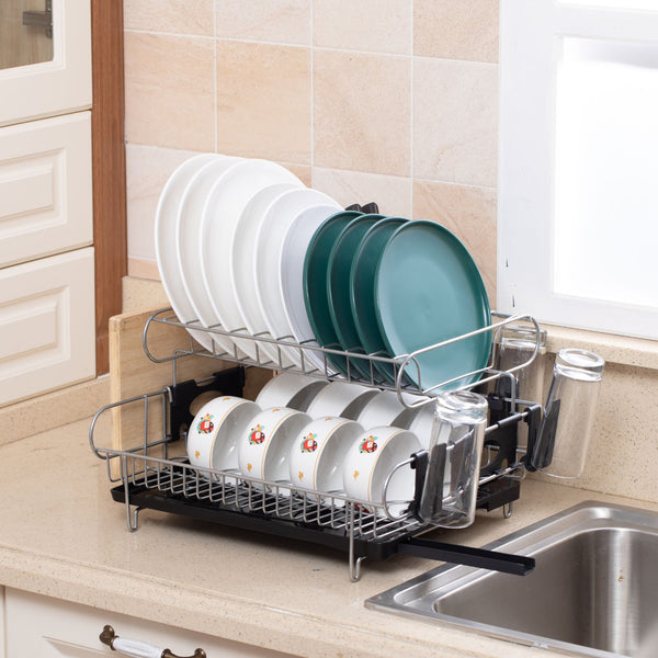 GOMINIMO 2-Tier Dish Drying Rack with Draining Board and Cup Holder GO-DR-100-YH Tristar Online