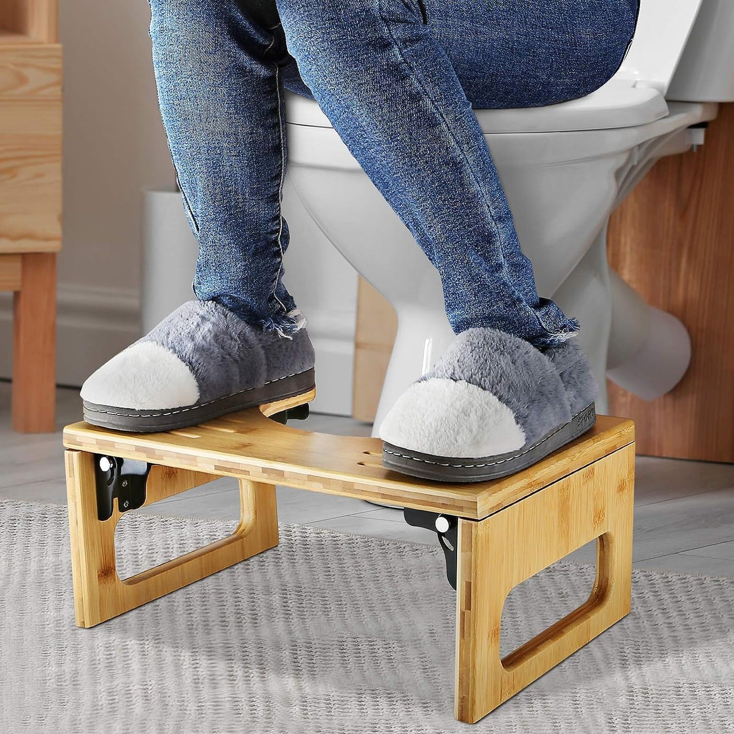 GOMINIMO Foldable Bamboo Toilet Step Stool with Non-Slip Base Tristar Online