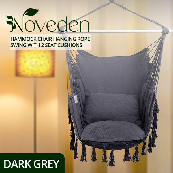 NOVEDEN Hammock Chair Hanging Rope Swing with 2 Seat Cushions Included (Dark Grey) NE-HC-102-XXW Tristar Online