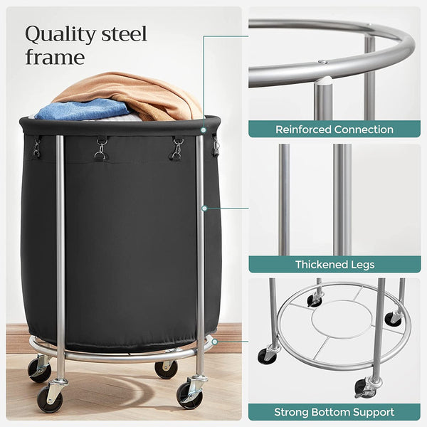 SONGMICS Laundry Basket with Wheels with Steel Frame and Removable Bag Black RLS001B01 Tristar Online