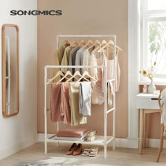 SONGMICS Metal Coat Rack with 2 Clothes Rails and Shelf RDR01WT Tristar Online