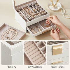 SONGMICS Jewelry Box 3-Layer with 2 Drawers Cloud White JBC239WT Tristar Online
