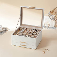 SONGMICS Jewelry Box 3-Layer with 2 Drawers Cloud White JBC239WT Tristar Online