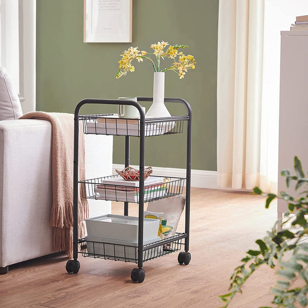 SONGMICS 3-Tier Metal Rolling Cart on Wheels with Removable Shelves Black BSC03BK Tristar Online