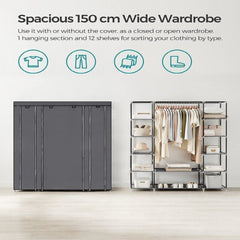 SONGMICS 150cm Portable Closet Organizer, Wardrobe with Shelves and Cover Gray Tristar Online