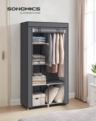 SONGMICS Portable Clothes Storage with 6 Shelves and 1 Clothes Hanging Rail Grey Tristar Online
