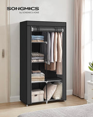 SONGMICS Portable Clothes Storage with 6 Shelves and 1 Clothes Hanging Rail Black Tristar Online